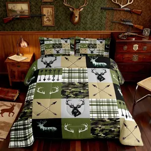Camo Comforter Set All Season Deer Hunting Bedding Set s Camouflage Microfiber Kids Bedclothes Antlers Bedroom Decor Duvet Quilt Breathable Soft Lightweight