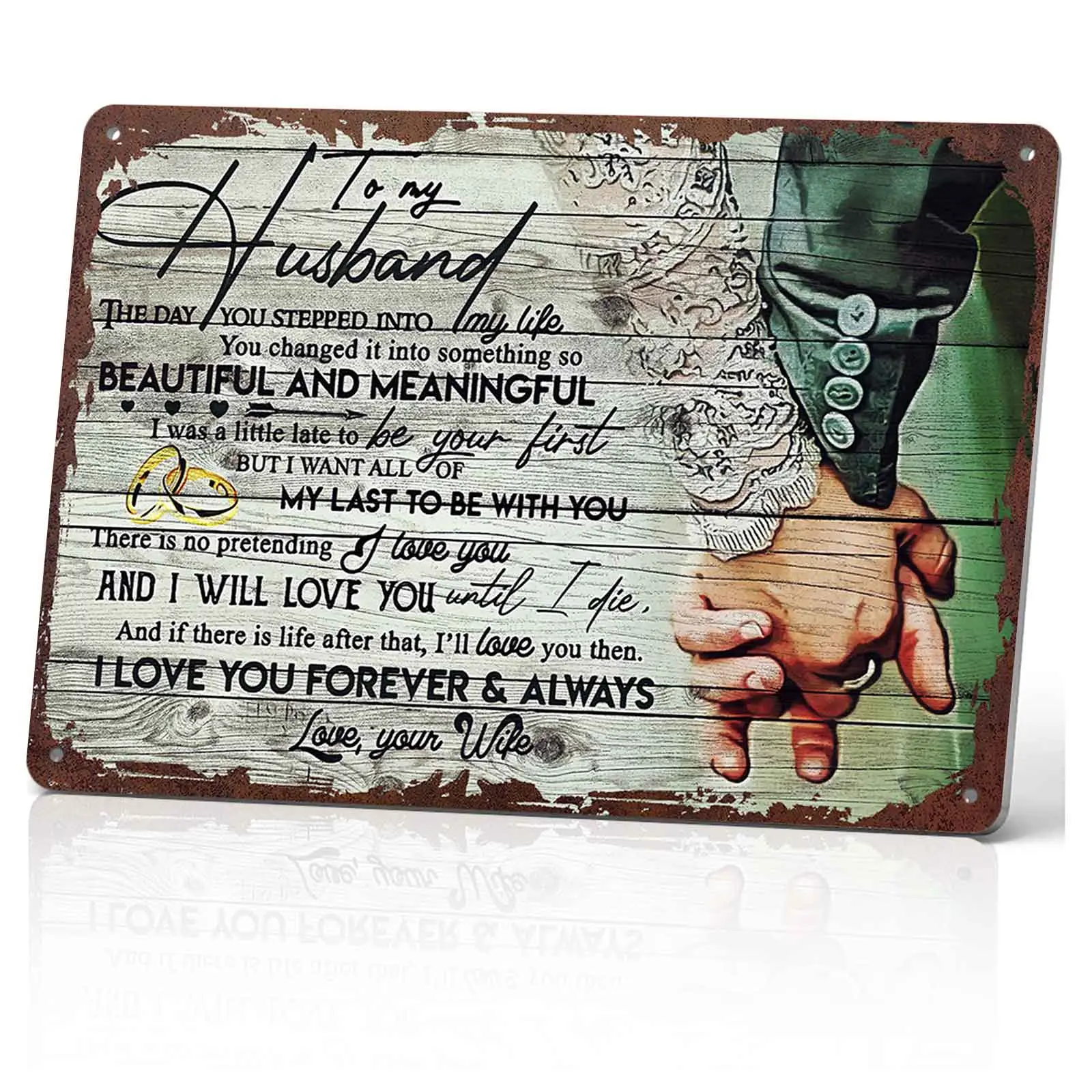 12x8 Inch Aluminum-Based Decorative Home Sign - "To My Husband I Love You Forever & Always" Romantic Wife Gift, Retro Rustic Wall Decor for Anniversary Home Supplies, Aluminum-Based Home Signs, Decorative Home Signs Vintage Plaque Decoration
