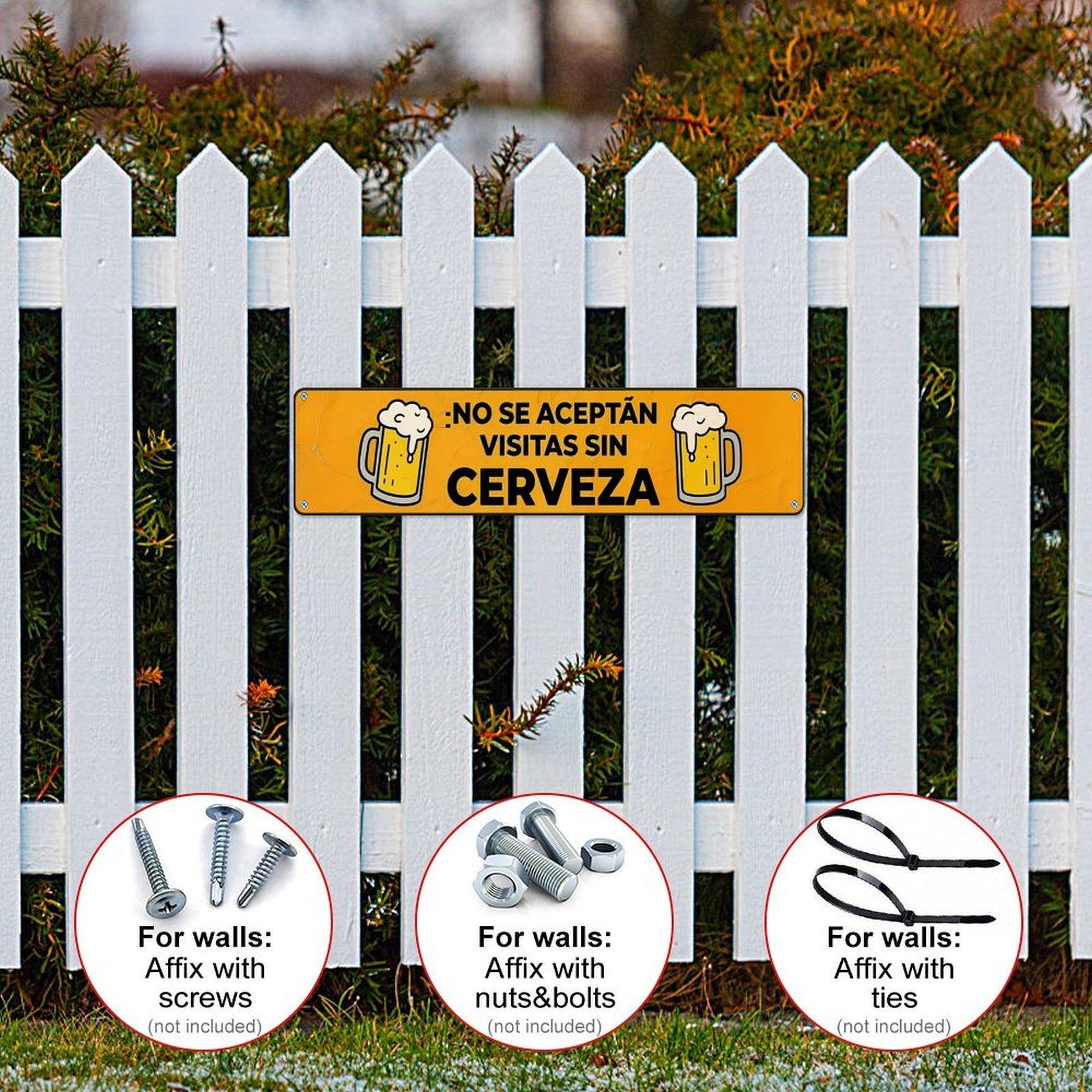 No Se Aceptan Visitas Sin Cerveza Metal Sign, 4x16 Inch Funny Spanish Beer Bar Sign, Vintage Retro Aluminum Wall Decor for Home Bar Man Cave Garage with Pre-drilled Holes