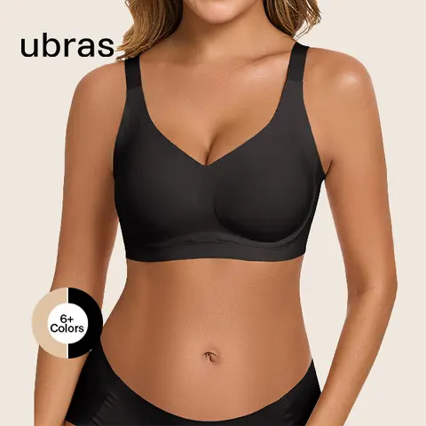 ubras V-Neck Wireless Bra-Seamless Lift & Support Wide Comfort Straps Breathable Molded Cups for All-Day Wear Cloud-Like Fabric Stay-Put Cups New Bra Basic Minimalist