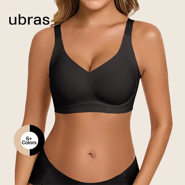 ubras V-Neck Wireless Bra-Seamless Lift & Support Wide Comfort Straps Breathable Molded Cups for All-Day Wear Cloud-Like Fabric Stay-Put Cups New Bra Basic Minimalist