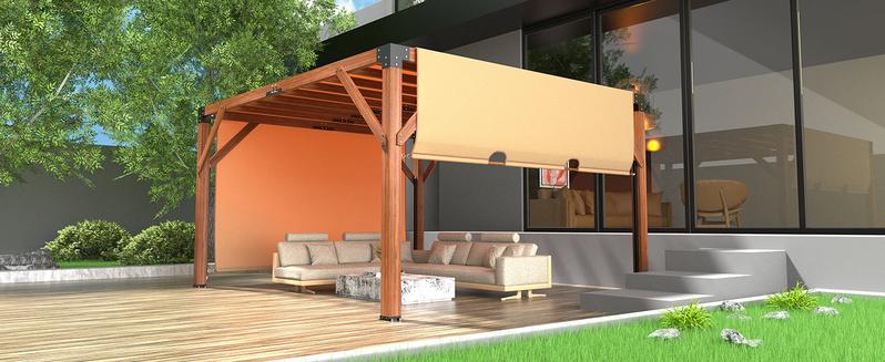 GARVEE 12'X 14' Cedar Wood Pergola with Solid Structure, Retractable Shade Canopy, Durable, Rot Resistant, Patio Pergola for Backyard, Deck, Garden