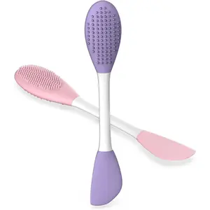 Silicone Pore Cleansing Brush Set, 2PCs Face Mask Applicator Spatula & Facial Massage Tool, Multi-Function Soft Silicone Pore Brush Face Scrubber for Skincare Routine, Pink & Purple