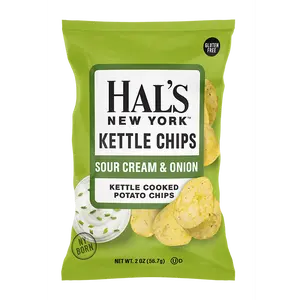 Hal's New York Kettle Cooked Gluten Free Potato Chips, Sour Cream & Onion, 2 oz (Pack of 24)
