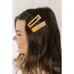 Two Tone Hair Clip Set in Yellow