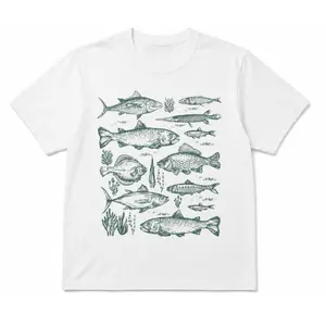 Fish Tattoo Style Vintage 90s Tshirt, Retro Y2k Fisher Shirt, Fish Shirt For Men, Bass Lovers, Fisher Gifts, Ocean Apparel, Unisex Cotton Crewneck T-Shirt - Medium, Short Sleeve, Casual Streetwear Printed Tee Menswear