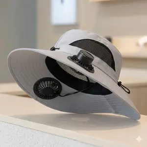 Dual Fan Sun Hat for Men, 3 Speeds USB Rechargeable Cooling Fan Hat, Wide Brim UV Protection, Lightweight Breathable, Ideal for Hiking Fishing Camping Gardening, Instant Relief From Summer Heat, No More Sweating, Perfect for Outdoor Work & Activities