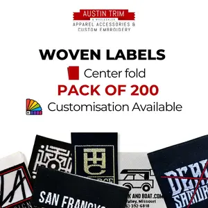 Quality Custom Woven Labels for Clothing - Wholesale - Center Fold, 200-Pack, 1.5 x 3.5 Size by Austintrim
