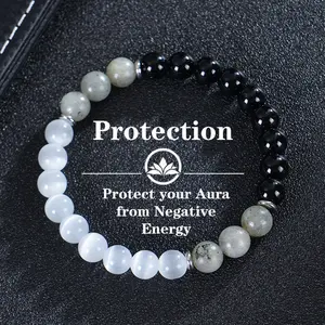 Protection Bracelet Protect Your Aura From Negative Energy Healing Crystal Bead Gorgeous Beads Stone Gemstone Jewelry Energy Healing Love Girlfriend Boyfriend Souvenir Valentine Father Mother Anniversary New Year Christmas Halloween Birthday Gift