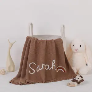 Personalized Baby Blanket, 100% Organic GOTS Certified Cotton, Customized Swaddle Blanket with Name,Perfect Custom Gifts for Newborns, Kids and Baby Showers