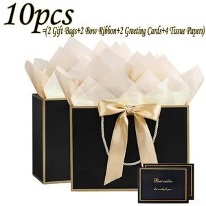 A set of 10 bow-tied gift bags with handles, including 2 gift bags, 2 ribbons, 2 cards, and 4 sheets of paper. Perfect for birthdays, weddings, anniversaries, party favors, and as a birthday gift for men or women