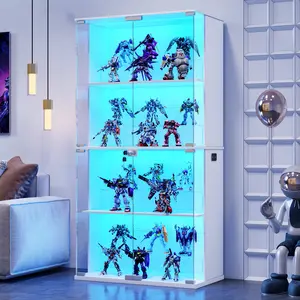 Dystler  Display Cabinet with Glass Doors,66' Curio Cabinet with Adjustable Shelf and Lockable,4-Tier Bookcase with 3 Color Lights for Collectibles,Storage Cabinets with Human Body for Books,Toys