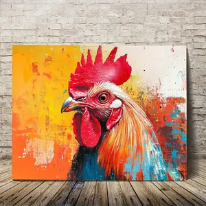 Pudraw Art Decoration Modern Rooster Abstract Canvas Print - 11.8"x15.7" Wooden Frame Wall Art, Vibrant Farmhouse Decor, Suitable for Bedroom, Kitchen, Office, Living Room - Lively Rooster Painting, Home Decor