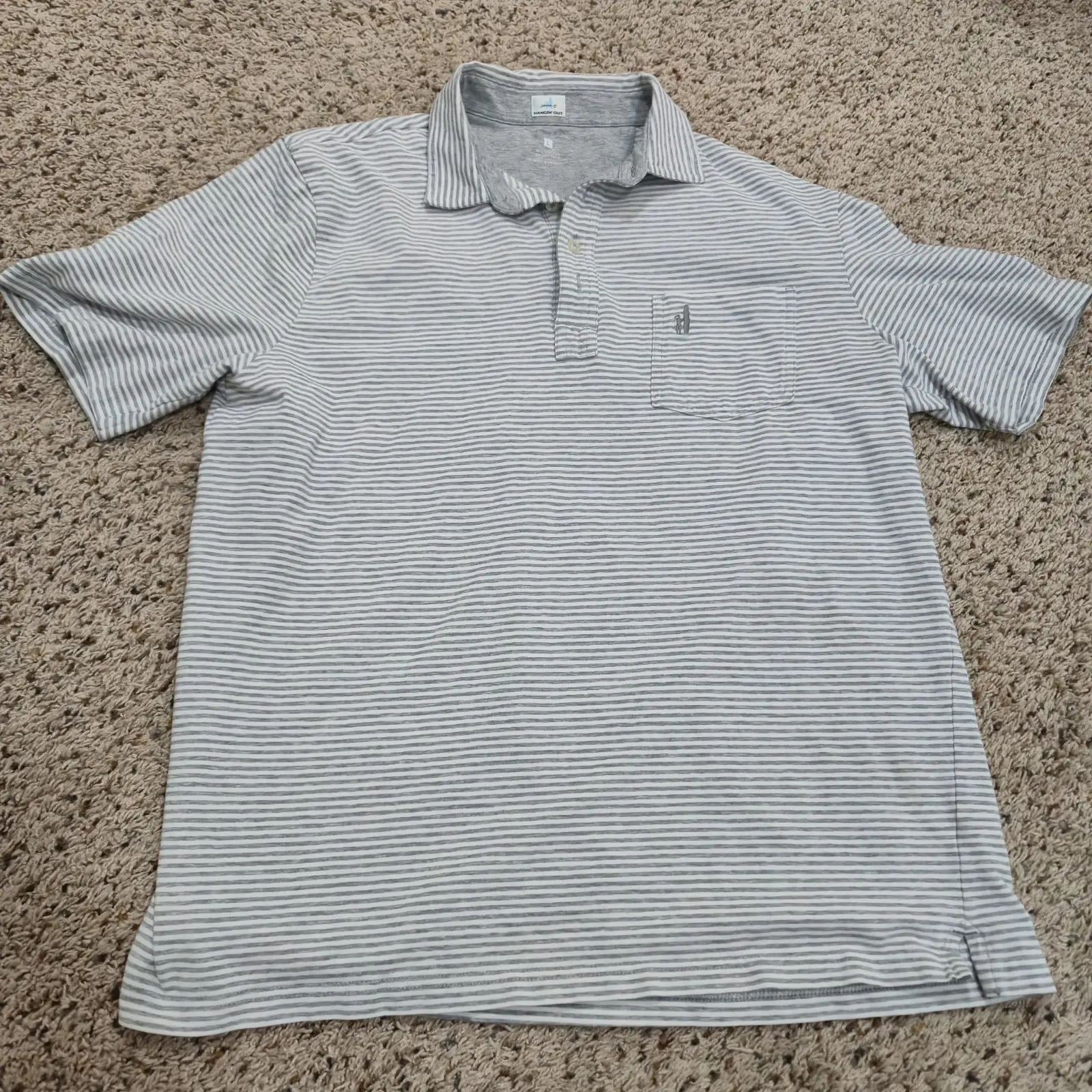 johnnie-O Polo Mens Large Gray Stripe Cotton Short Sleeve Shirt