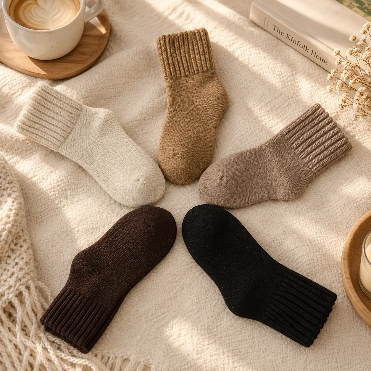 5-Pack Women's Solid Mid-Calf Socks, Warm & Comfy, Beats Peers, Fall Daily Must-Have,D