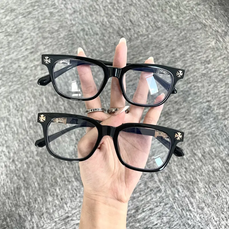 2026 Bold Square Frame Black Gothic Style Glasses - Y20 Cross Decor, Streetwear Style Anti-Blue Light Non-Prescription Stylish Accessories Eyewear
