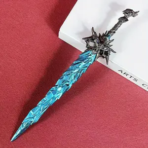8.6inch 22cm Metal Katana Keychain Ice Blue Sabre Steel Ainme Safe Unsharpened Sword Key Small Mini Ninja Knife Blade Action Figure Steel Iron Original Samurai Sabre Damascus Sword Real Size Japanese Katana Keychain Toy Gift Stylish Keychain