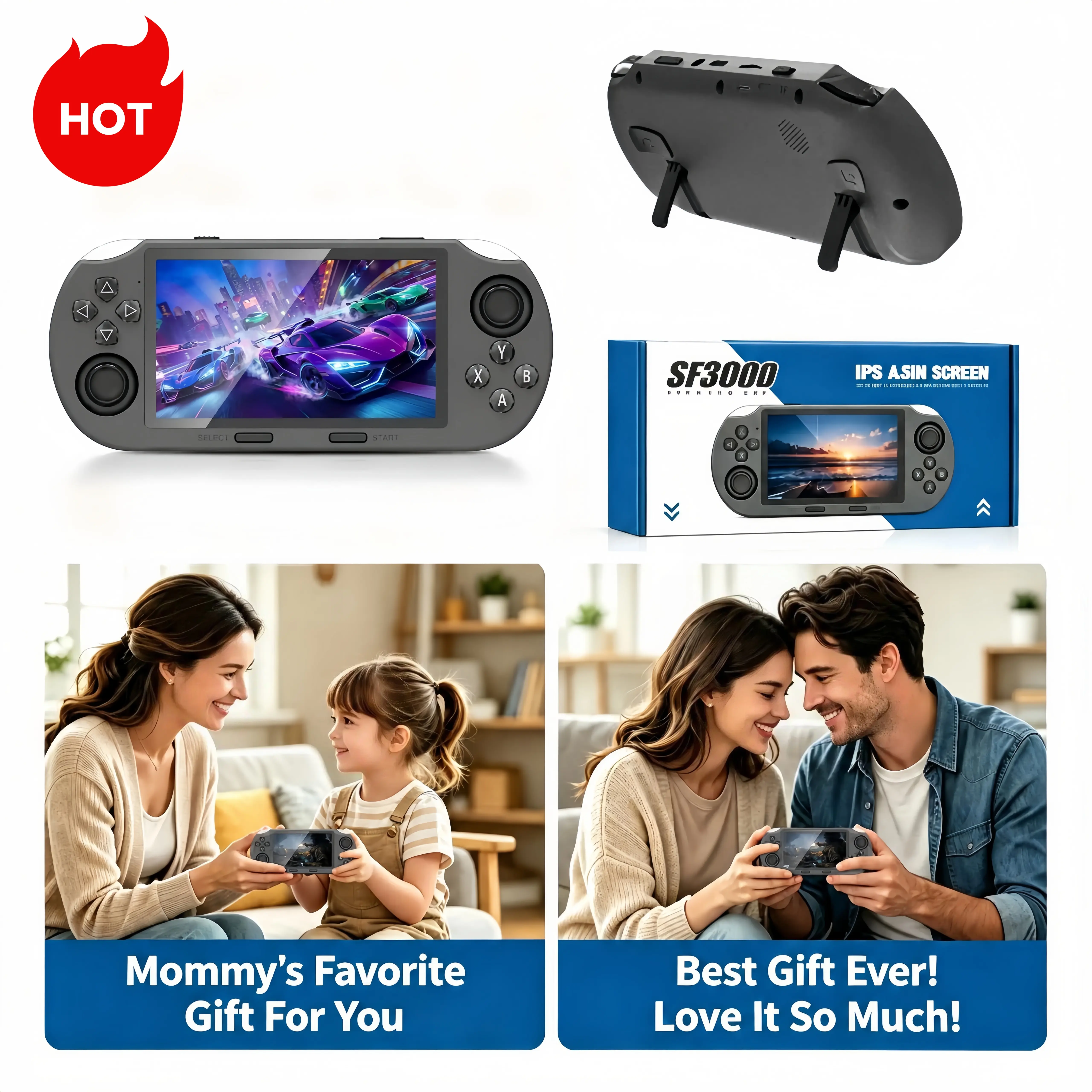 SF3000 Retro Handheld Game Console 4.5" IPS Screen 20000+ Games 14 Emulators 3000mAh Battery  Portable Gaming System Compact Design Multi-Platform Support Built-in Memory for Kids & Adults