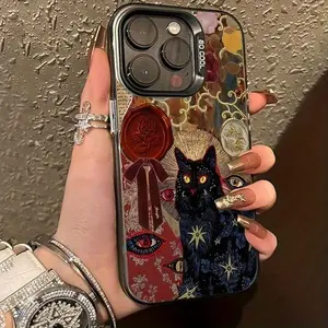 Creative Retro Style Black Cat Eye Pattern Laser Phone Case, Suitable for iPhone 17 Air/16 Plus/15 Pro Max/14 Pro/13/12/11/XS Max/X Phone Case, Best Choice for Gifts to Family, Friends, Lovers, Boyfriend, Girlfriend on New Year and Christmas