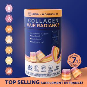 UPSA Hair Radiance Collagen Gummies - Structuring Peptides - Thicker, Shinier Hair with Less Shedding, Helps Nourish from Root to Tip | Clinically Proven | Vegetarian Collagen with Ovoderm | Patented 7-Layer Technology | Hair Supplements, 1 Month Supply