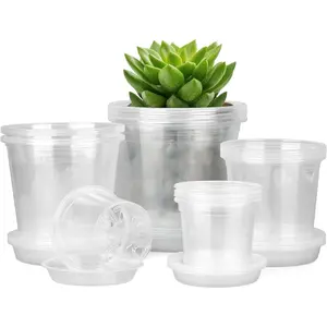 20 Pack Clear Nursery Pots - 4/5/6/7" Plastic Planters with Saucers & Drainage, Indoor/Outdoor Seedling Starter Kit (Multi-Size)