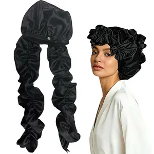 Heat-Free Curling Sleep Hat, Satin Skin-Friendly Material, Nighttime Hair Styling, Reduces Friction, Adjustable Strap, Suitable for Long Hair