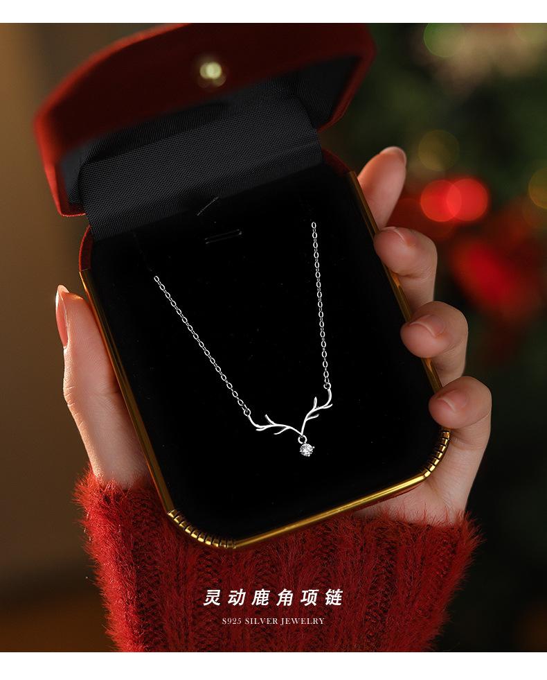 SheLuxeLife | S925 Sterling Silver "One Deer with You" Deer Antler Necklace for Women – Fresh Forest Style, Elegant Collarbone Chain, Christmas Gift