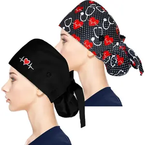 2PCS Adjustable Working Caps with Button & Sweatband, Women Ponytail Pouch Hats, Long Hair
