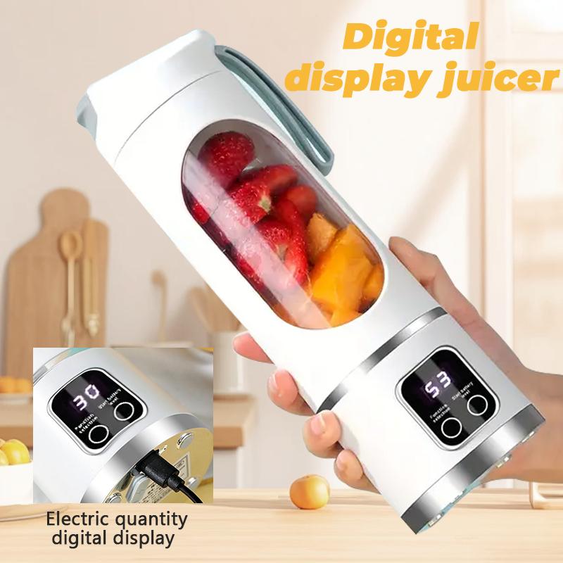 Handheld Electric Juicer Blender with Digital Display, 400ml Personal Size Smoothie Maker, Portable Mixing Cup for Strawberries Bananas Carrots, Wireless USB Powered Mixer for Students Travelers Athletes (purple)