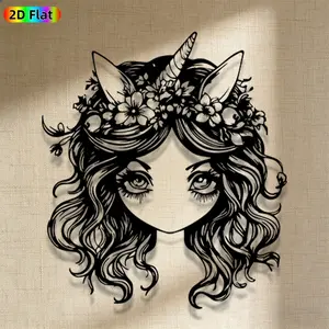 1pc Romantic Unicorn Girl Metal Wall Art, Romantic Unicorn Girl Statue Mural, Iron Craft, Perfect for Bedroom, Boudoir, Love Alcove Decor, Highquality Engraving, Artistic Metalwork, Valentine's Decor, Ideal Gift for Fantasy Enthusiasts