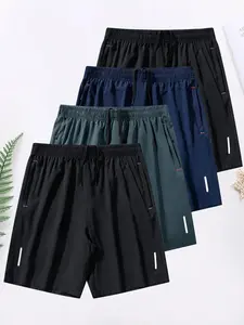 【American Eagle Print】Men's Solid Color Gym Shorts, Summer Beachwear, Elastic Waist Drawstring, Dual Zip Pockets, Reflective Strips, Fitness Running Casual Fashion, Men's Bottom, Swim Trunks, Sports Shorts, Independence, Freedom, 250th