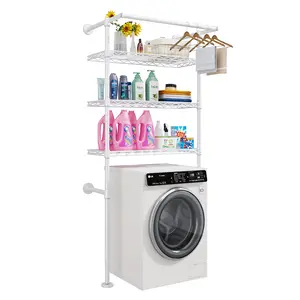U17 Wall-Mounted ULIF Over Washer and Dryer Storage Shelves, Without Moving Washer or Dryer Laundry Room Storage Rack with Hanger Rod, 35" W x 22" D x 86.2" H, Holds 352 lbs, White