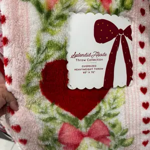 Splendid Abode Oversized Heavyweight Throw 60"x70" Blankets & Throws with Heart Design and Bow Detail