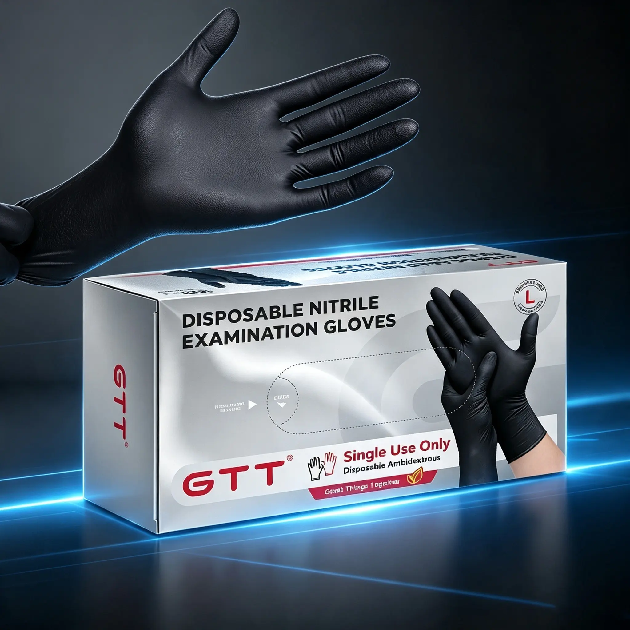 GTT 200 Pcs Disposable Thick Black Nitrile Exam Gloves - Latex-Free, Powder-Free, Non-Sterile, Ambidextrous, Sensitive Skin-Friendly, Heavy-Duty, Oil-Proof, Reduce Skin Irritation, Heavy-Duty Support for Restaurant Food Cooking, Auto Repair, Home Use