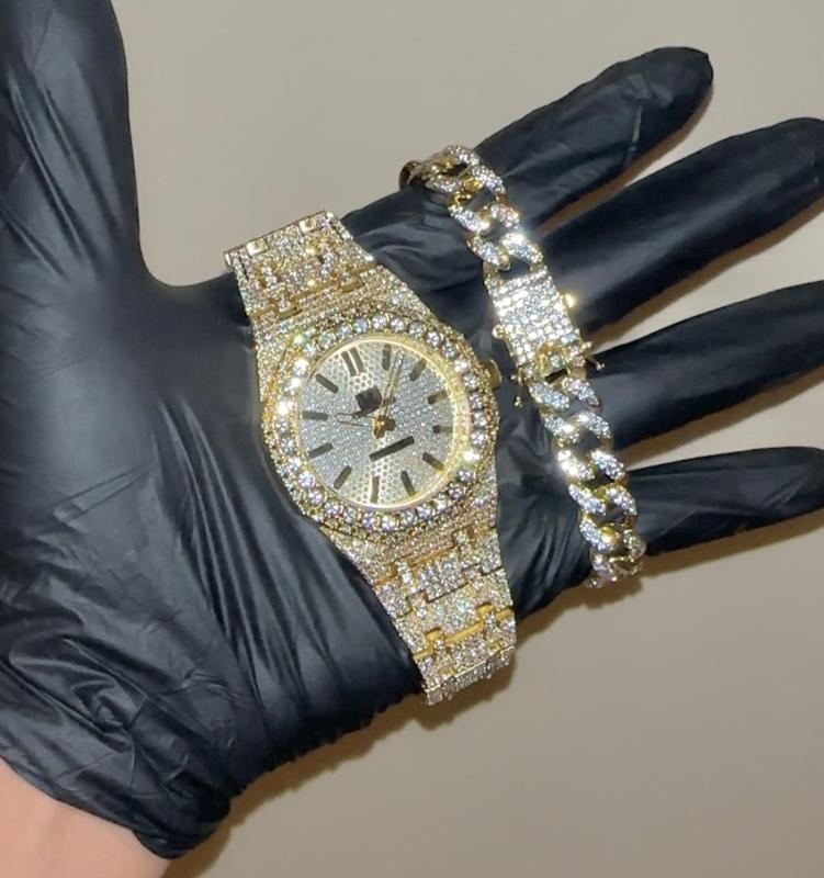 18k Gold/White Gold Unisex Octagonal ICED-OUT Bustdown Hip-Hop Watch