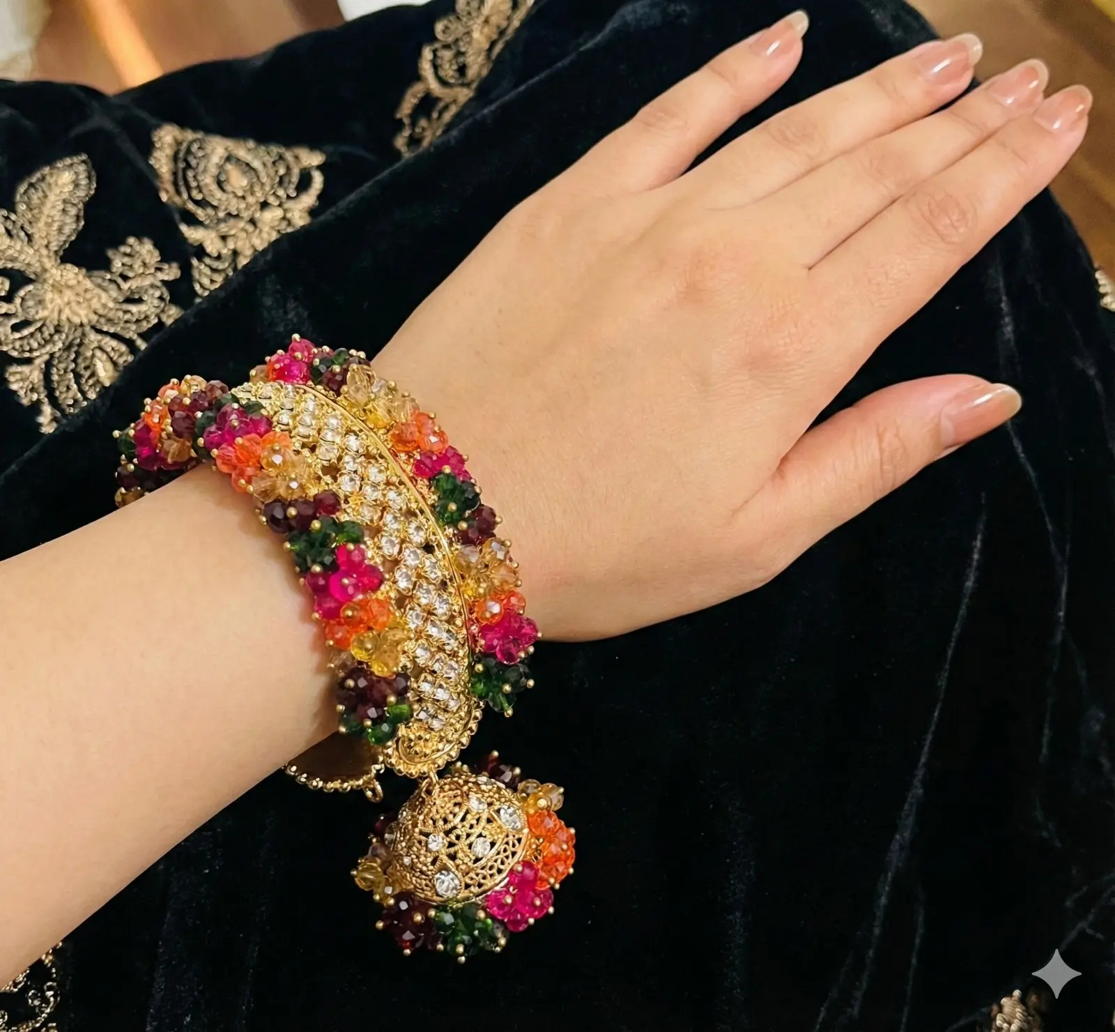Handcrafted Openable Adjustable Pearl-Beaded Gajra Bangle - 1 Bangle, Wedding Costume Jewelry, Fits Sizes 2.2, 2.4-2.6, Vibrant Exquisite Pretty Beautiful Bracelet