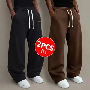2pcs Unisex solid-color knit drawstring pants for autumn/winter—simple, comfortable, and warm. Available in 2-pack and single-pack options.