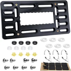 Bumper License Plate Bracket, Front License Plate Bracket, No Drilling Required Front License Plate Installation, Bumper License Plate Bracket, Car Frame Mounting Adapter with Stainless Steel Screw Caps, Cable Ties