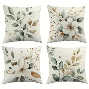 4pcs, nature simple leaf pillow case, multiple elements, home decor, room decor, bedroom decor, living room decor, Single-sided Printing Without Pillow Core