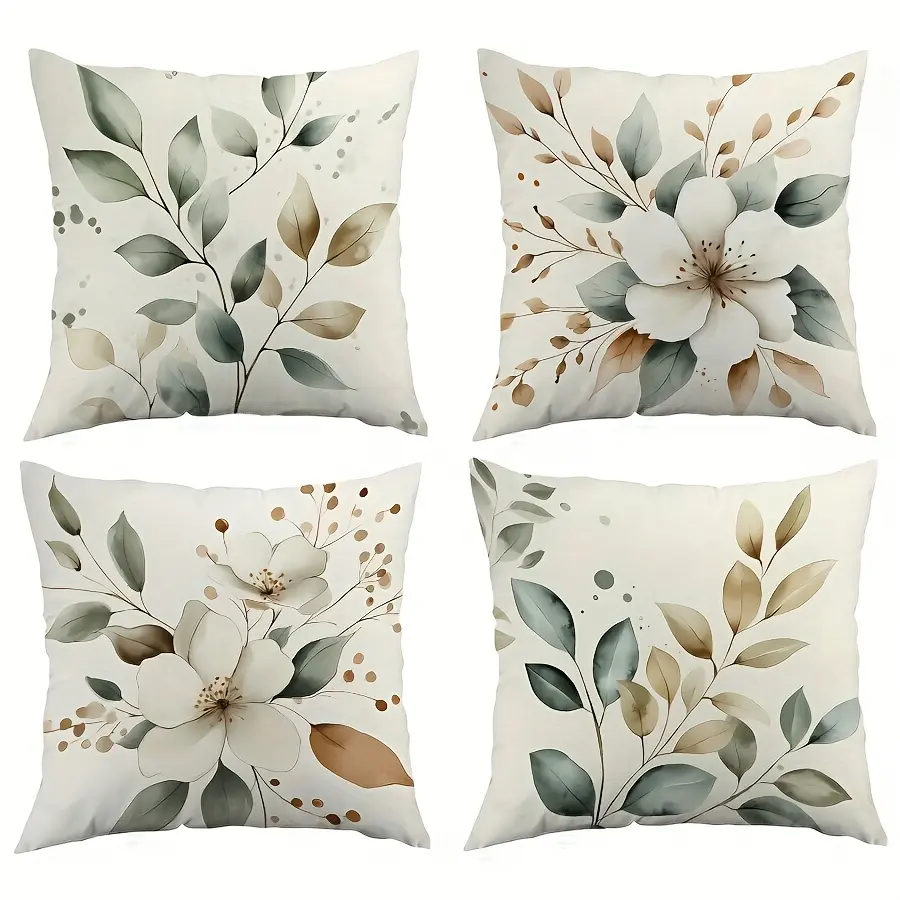 4pcs, nature simple leaf pillow case, multiple elements, home decor, room decor, bedroom decor, living room decor, Bedroom Accessories, Single-sided Printing Without Pillow Core