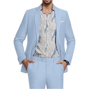 Men's Suit Tencel Linen Two Piece Slim Fit Summer Grooms Wedding Prom Dress Tuxedo Suits for Men Blazer Pants Set
