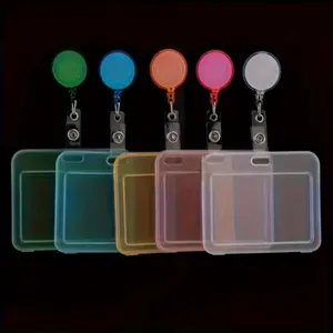 Transparent Horizontal Card Holder with Pull Tab Hook, Ideal for Teacher Student ID Keys Driver License Hanging Storage Organizer