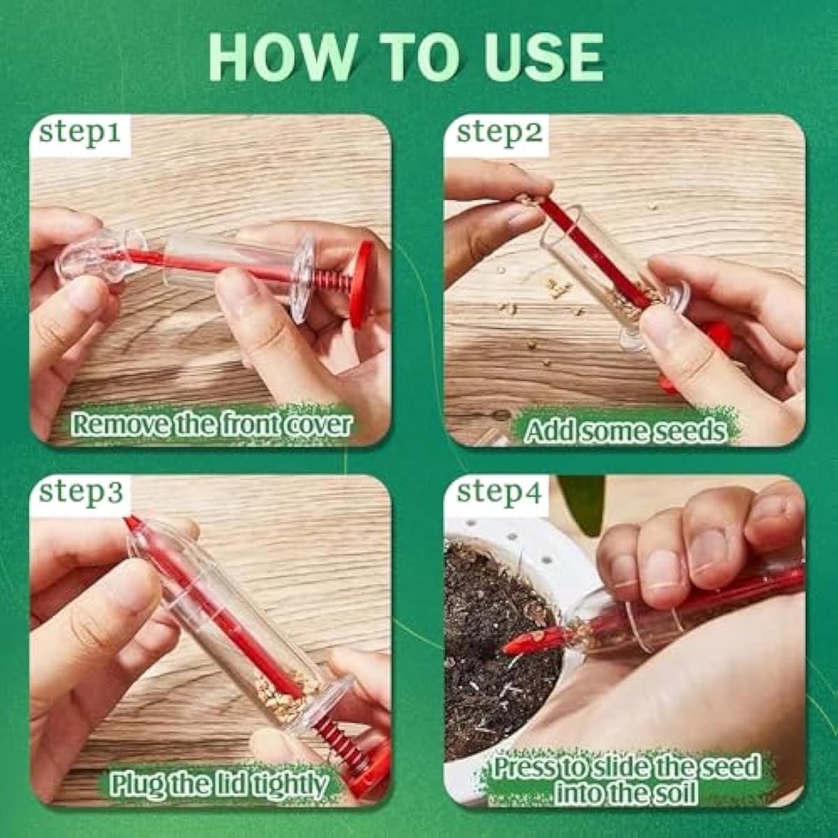 6 PCS Mini Seed Spreader, Sowing Seed Dispenser with 5 Speeds, Sowing Helper, Small Seed Planter Tool, Manual Seedlings Dibber and Widger Set, Seed Sower Spreader Handheld for Tiny Seeds (Red)