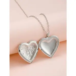 Vintage Gold Heart Locket Necklace that Holds Pictures - Engraved Floral Photo Pendant, Antique Plated Romantic Jewelry, Birthday Graduation Gift for Women Mom Wife