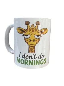 Funny Giraffe "I Don't Do Mornings" Ceramic Coffee Mug, White, 11 oz, Novelty Gift Cup