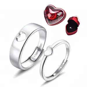 Couple Rings Silver Matching Heart Promise Rings I LoveYou Engagement Wedding Ring Sets for Him and HerAdjustable Butterfly Matching Rings Valentines DayGifts huge  engagement  ring