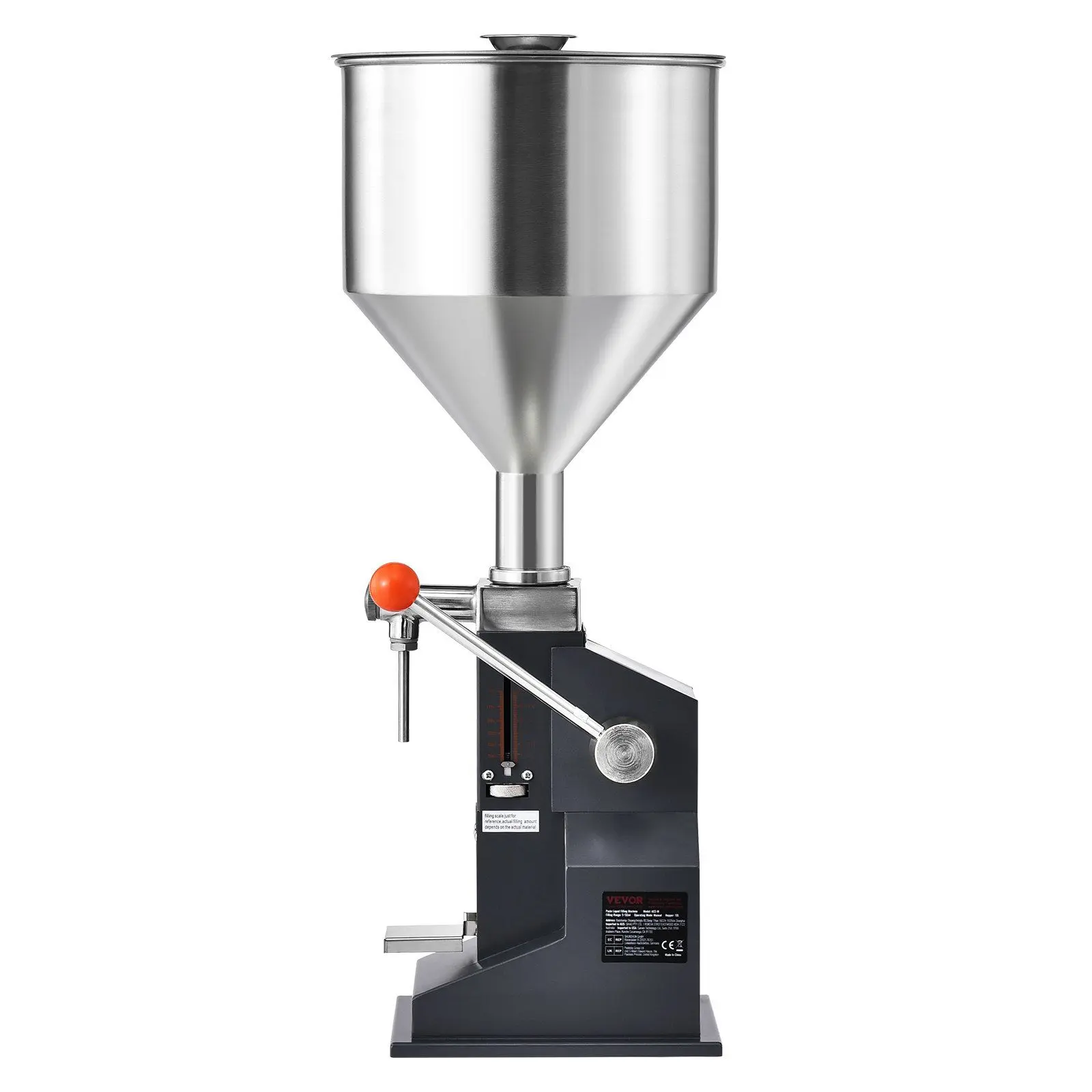 VEVOR Manual Paste & Liquid Filling Machine, 5-100ml Adjustable Fill Tool, Large Hopper Stainless Steel Device Heat Resistant to 392℉/200℃, Easy-to-Clean for Honey Makers, Oil Producers, Home Workshop, Heat Up To 392℉/200℃, Leak-Proof