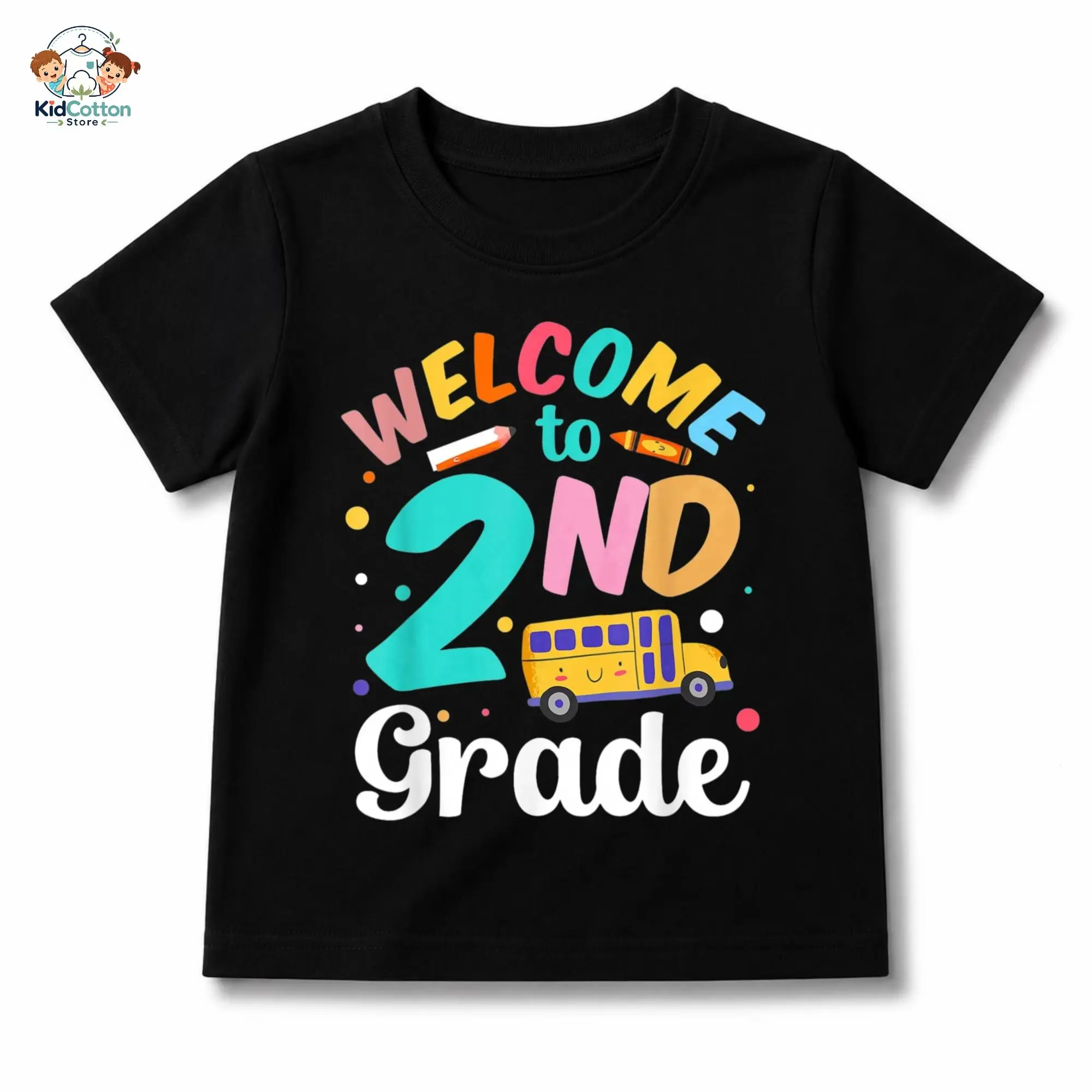 (59 Design) Youth Hello Second Grade Team 2nd Grade Back to School Kid T-Shirt, Graphic Tee for Kids, by KidCotton Store, USA-Made & Printed Apparel	