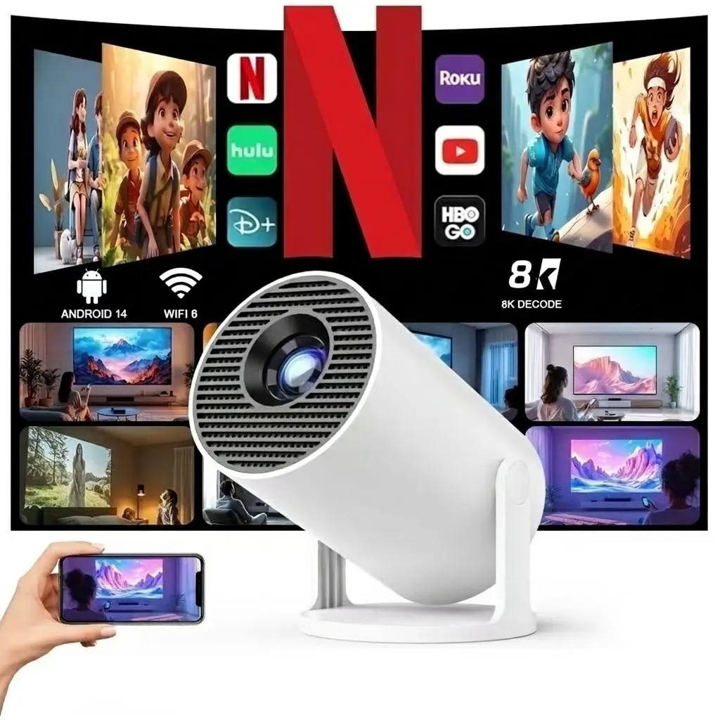 HY300Pro+ Projector with 8K Decode 290ANSI Auto Keystone Correction Built-in 5W speaker Dual BT5.4 Android 14 Native 1280*720P for Home Cinema Portable Movie Theater #SummerWins #DealsForYouDays,back to school,back to school haul