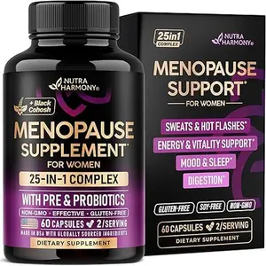 Menopause Supplements for Women - Dong Quai, Black Cohosh, Pre & Probiotics - Sweats & Hot Flashes Relief - Digestion, Sleep & Mood Support - 25-in-1 Perimenopause Complex - Made in USA - 60 Capsules